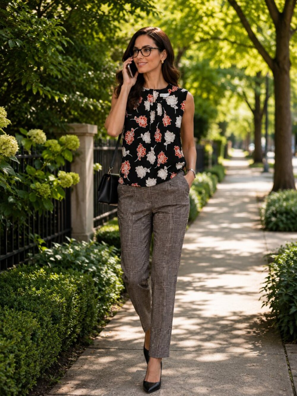 Calvin  Klein Sleeveless Blouse, Black with red/white floral -  Size Small